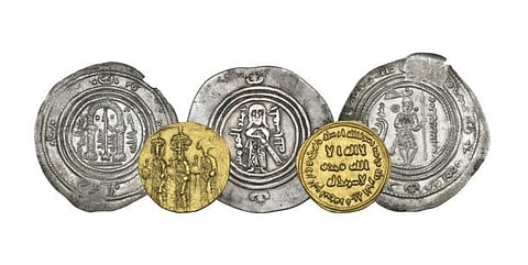The five extremely rare Islamic coins dating from the 7th century AD