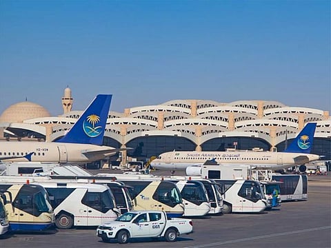 Planes preparing for take off at Riyadh King Khalid Airport in Riyadh, Saudi Arabia.