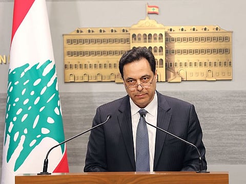 Lebanese Prime Minister Hassan Diab delivering a statement at the governmental palace in the capital Beirut. Lebanon said it would default on its Eurobond debt for the first time and seek out restructuring agreements amid a spiralling financial crisis that has hit foreign currency reserves.