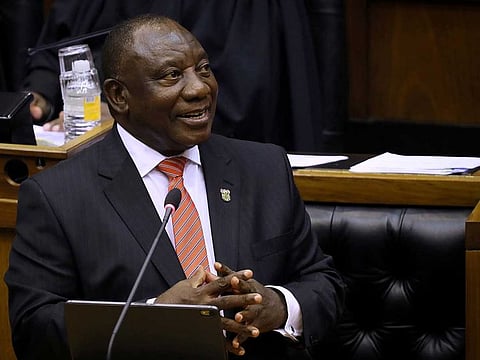 South Africa's President Cyril Ramaphosa delivers his State of the Nation address at parliament in Cape Town, South Africa, on February 13, 2020.