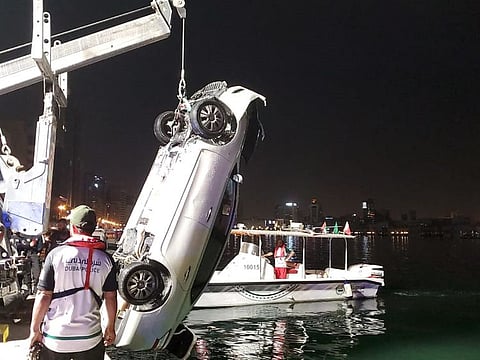 Police responded to an incident of a car driving into Dubai Creek in just four minutes on Tuesday night