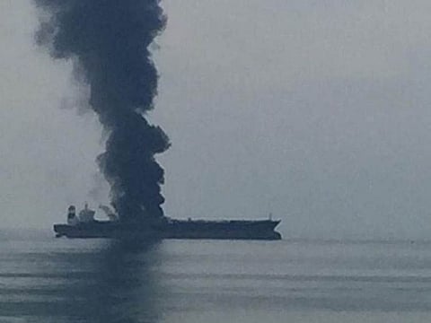A view of the tanker fire that took place off the coast of Sharjah in January