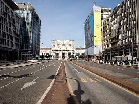 Empty streets are seen in front of Centrale railway station in Milan, Italy, on Tuesday, March 10, 2020. Italy has become the first country to attempt a nationwide lockdown to stop the spread of the highly infectious coronavirus
