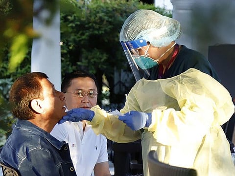 Philippine President Rodrigo Duterte undergoes testing for Covid-19 at the Malacanang Palace, Manila. Duterte is being tested for the new virus after meeting with Cabinet officials who were exposed to infected people.