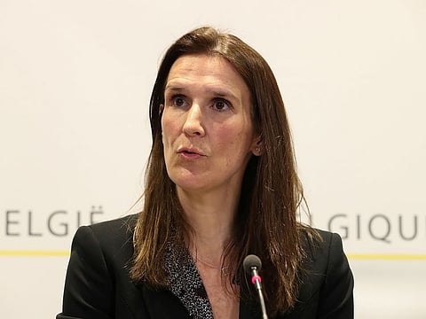Belgium's Prime Minister Sophie Wilmes gives a press conference after a meeting of the National Safety Council with of politicians and intelligence services, to discuss about the situation of the COVID-19 outbreak in Brussels on March 12, 2020.