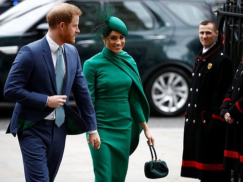 Britain's Prince Harry and Meghan, Duchess of Sussex, arrive for the annual Commonwealth Service at Westminster Abbey in London, Britain March 9, 2020.
