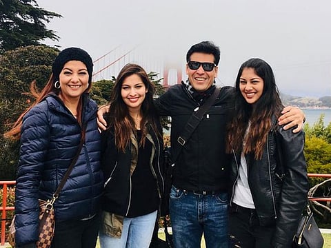 Sanyukta with her daughters Sanjana, Saanika and husband Karan