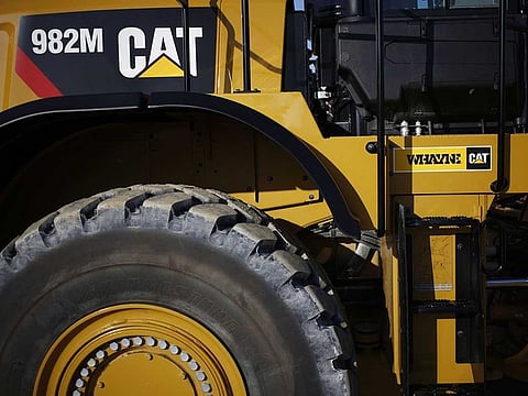 A Caterpillar Inc. 982M Wheel Loader is displayed for sale at the Whayne Supply Co. dealership in Louisville, Kentucky.