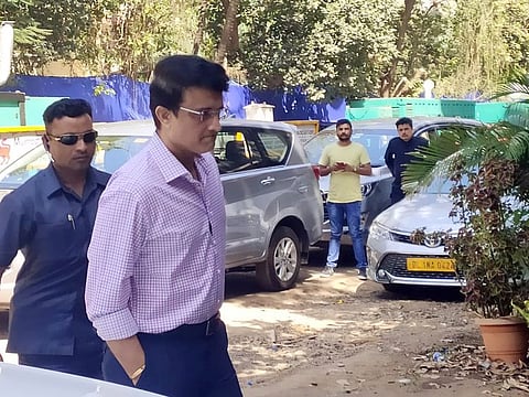 Board of Control for Cricket in India (BCCI) President Sourav Ganguly arrives at BCCI headquarters for the Indian Premier League (IPL) Governing Council meeting, in Mumbai on Saturday.