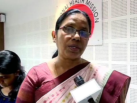 Kerala Health Minister KK Shailaja speaking to the media.