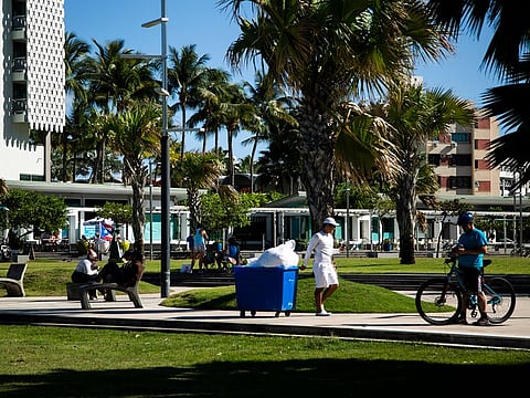 People at Ventana al Mar park at the Condado area of San Juan, Puerto Rico, March 15, 2020.