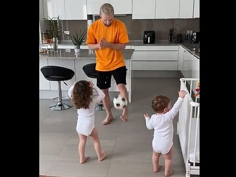 Shkodran Mustafi at home with the kids