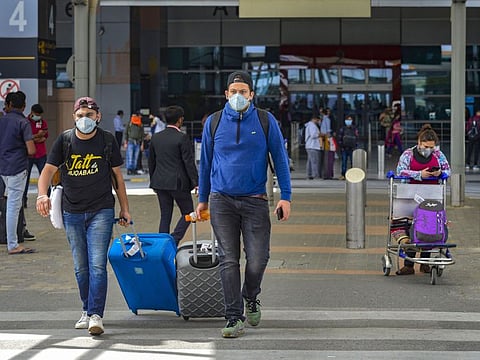 Passengers at Indira Gandhi International Airport in New Delhi