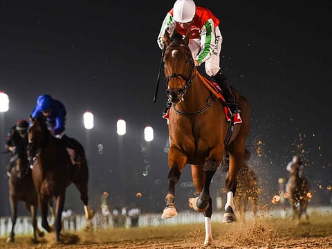 North America, ridden by Richard Mullen and trained by Satish Seemar, wins Al Maktoum Challenge Round 3 on Dubai World Cup Carnival Super Saturday earlier this month.