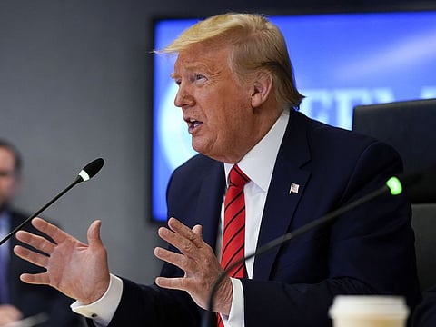 US President Donald Trump speaks during a teleconference with governors at the Federal Emergency Management Agency (FEMA) headquarters in Washington, DC.