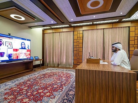 Mohammed Bin Rashid attends the first day of distant learning as spring semester at schools begins on Sunday.