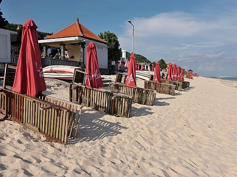 General view of an empty beach that has been closed amid the coronavirus disease (COVID-19) outbreak spreading in Badung, Bali Province, Indonesia March 21, 2020