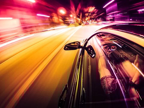 Crazy ride on the night by car