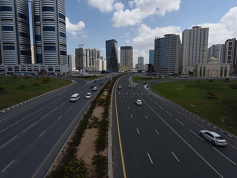 View of a near empty Ittihad Road in Sharjah as people respect the call for social distancing.