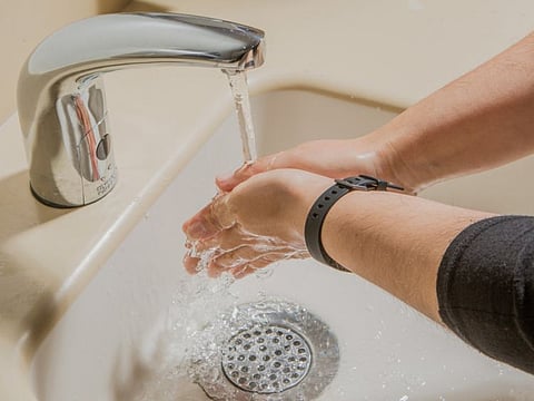 A hand-washing demonstration to prevent the spread of the coronavirus at Northridge Hospital Medical Center in Northridge, California. Washing hands with soap for at least 20 seconds is recommended