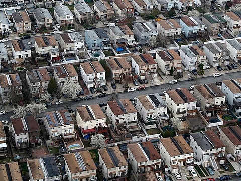 A densely populated residential neighbourhood of Staten Island is seen from above during the outbreak of the coronavirus disease (COVID-19) in New York City, U.S., March 30, 2020.