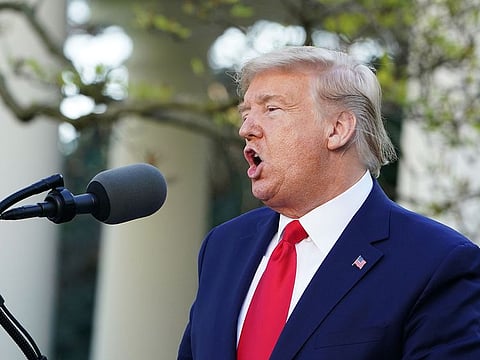 US President Donald Trump speaks during the daily briefing on the novel coronavirus, COVID-19, in the Rose Garden of the White House in Washington, DC, on March 30, 2020.
