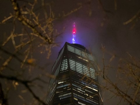 One World Trade Center Tower is illuminated in red, white, and blue in recognition of the ongoing nationwide effort to combat the outbreak of coronavirus disease (COVID-19), in the Manhattan borough of New York City, New York, U.S., March 30, 2020.
