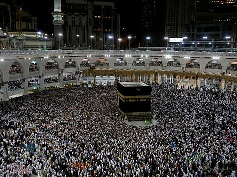 In this file image, Muslim pilgrims circle the Kaaba and pray at the Grand mosque at the end of their Haj pilgrimage in the holy city of Mecca, Saudi Arabia August 13, 2019.