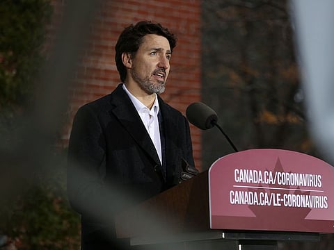 Canadian Prime Minister Justin Trudeau speaks during a news conference on COVID-19 situation in Canada from his residence March 29, 2020 in Ottawa, Canada.