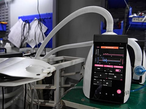 In this photo taken on March 25, 2020, a ventilator made by AgVa Healthcare is displayed at the research and development (R&D) centre in Noida in Uttar Pradesh state.