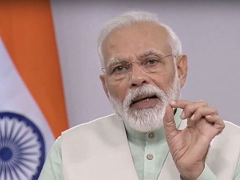 Narendra Modi addresses the nation on COVID-19 via a video message, in New Delhi, Friday, April 3, 2020