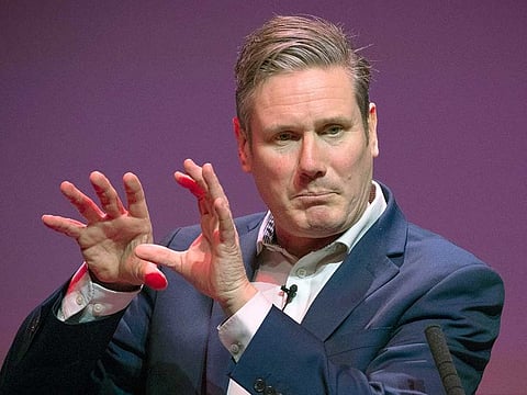 Labour leadership candidate Keir Starmer gestures during the Labour leadership hustings at the SEC centre in Glasgow, Scotland, on February 15, 2020. Starmer became the new Labour leader on Saturday,