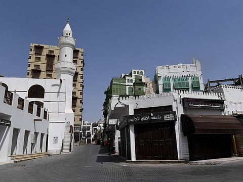 A picture taken on April 2 shows the deserted old town of Saudi Arabia's Red Sea coastal city of Jeddah.