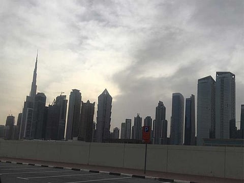 Dubai's skyscrapers seen against a cloudy morning sky. Photo taken on April 5, 2020