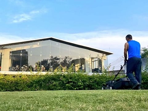 MS Dhoni mowing his lawn