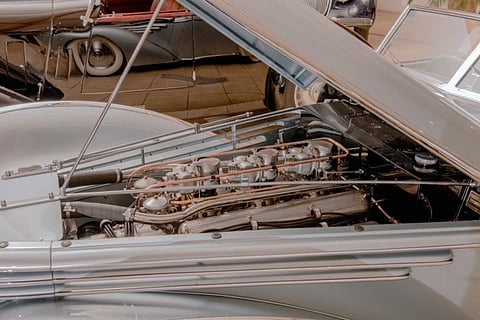 The triple-carbureted V-12 engine in Sam Mann’s Delahaye 145, with a cabriolet body by the French coachbuilder Franay, in Englewood, N.J., on March 20, 2020. Mann is a frequent Pebble Beach and Amelia Island Concours d’Elegance winner. (Todd Midler/The New York Times)