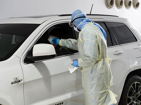 A COVID-19 drive thru test centre in Dubai