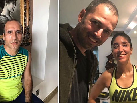 Left: Morteza Naseri and Mona Sharbaf Tabriz with her husband Amin. They emerged as winners of the men and women's category of Dubai Sports Council-organised Home Marathon last Friday.