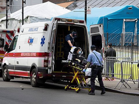 Outside Elmhurst Hospital in Queens on Tuesday, April 14, 2020, during the coronavirus pandemic.