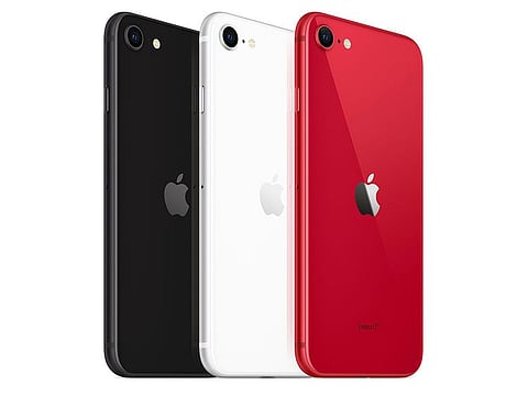 A photo provided by Apple shows the $399 iPhone SE, introduced on Wednesday, April 15, 2020. The device has the design of an older generation of iPhones, with the same computing power as newer ones.