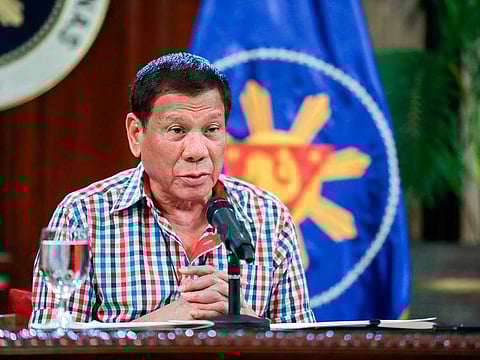 Philippine President Rodrigo Duterte speaks to the nation about the government's efforts to prevent the spread of the coronavirus that causes the COVID-19 disease during a televised address from Malacanang palace on April 16, 2020, in Manila, Philippines.