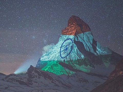 The Indian flag was displayed on the Matterhorn mountain in Switzerland.
