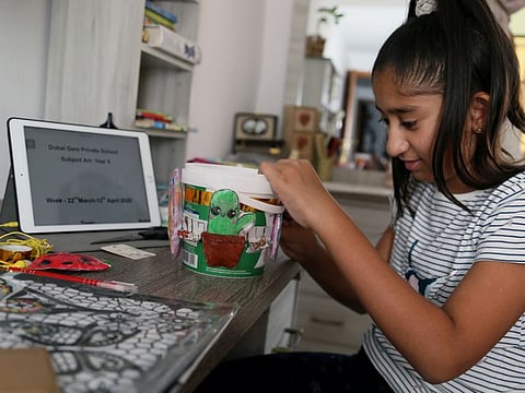 Samara Egbert works on her school art lessons from home Photo Clint Egbert/Gulf News