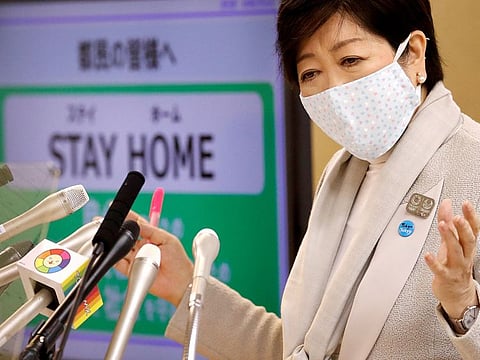Tokyo Governor Yuriko Koike speaks at a news conference on Tokyo's response to the coronavirus disease (COVID-19) outbreak, in Tokyo, Japan, April 10, 2020.