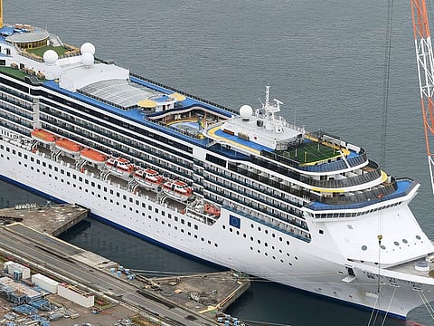 Italian-operated cruise ship the Costa Atlantica is anchored at a port in Nagasaki, southern Japan.