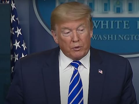 Screengrab of video recording of Trump's press conference on April 23