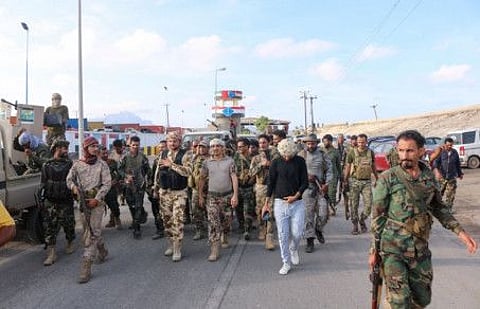 Fighters with Yemen's Southern Transitional Council deploy in the southern city of Aden on April 26, after the council declared self-rule in the south.