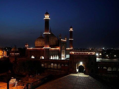 A view of the Jama Masjid mosque is seen at iftar time on the first day of Ramadan in Delhi, India, on April 25, 2020.