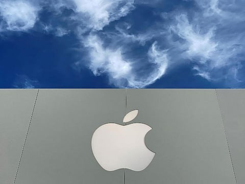 The Apple logo is shown atop an Apple store at a shopping mall in La Jolla, California.