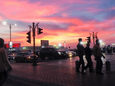 Colourful sunset in Ajman Corniche